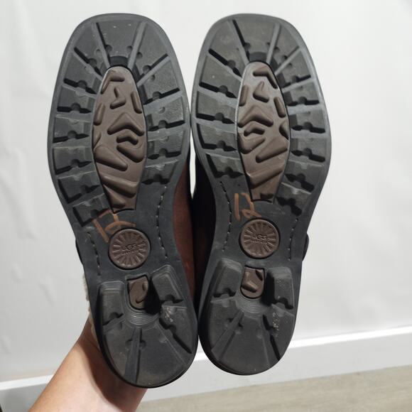 UGG Australia Langford sheepskin brown leather slip on heeled clogs size 6 - Picture 5 of 10